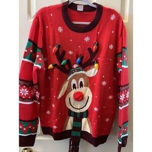 Women's Christmas Tree Ugly Sweater Built-in Light Up Bulbs Novelty Pullover-2XL